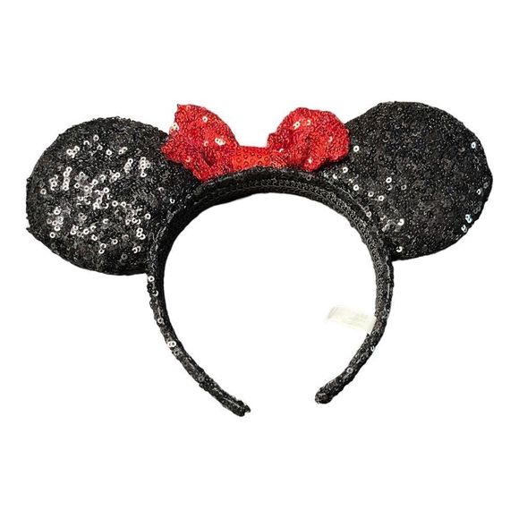 Disney Black with Red Bow Sequin Minnie Mouse Ears - Picture 2 of 5